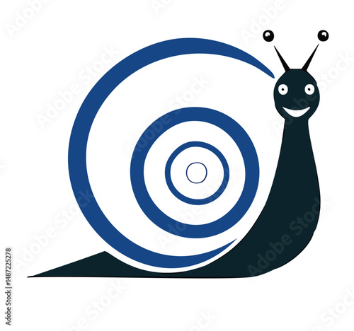 Happy snail blue shell spiral design illustration