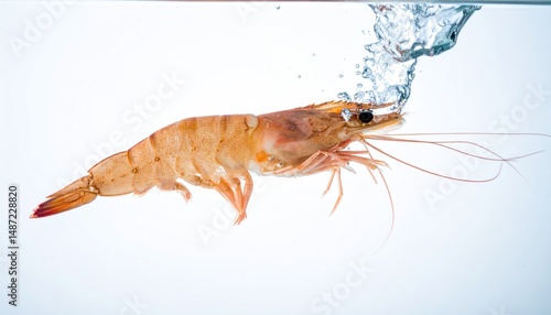 Fresh tiger shrimp in crystal-clear water, showcasing culinary ingredient