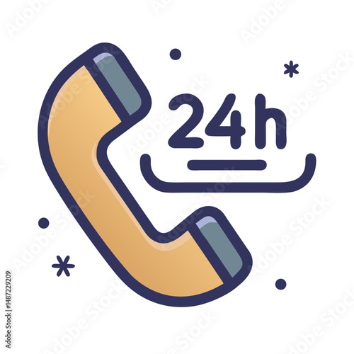 Cartoon phone with 24h service and stars in night theme