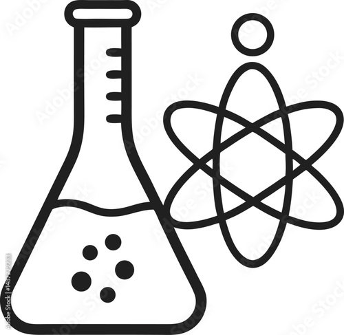 Test tube with atoms icon vector, filled flat sign, solid pictogram isolated on white. Laboratory glass symbol illustration.