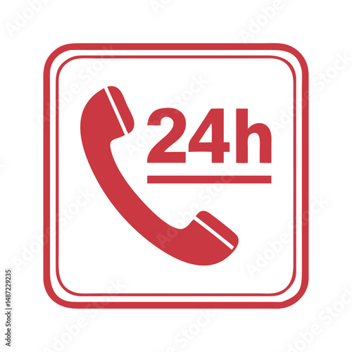 Red phone and 24h text icon in square frame