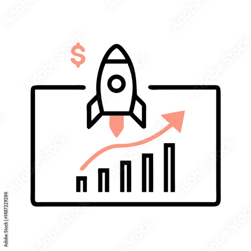 Rocket flying over upward chart with dollar symbol