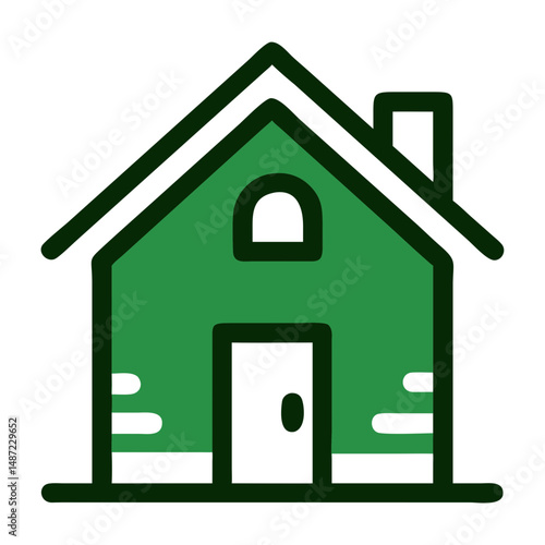 Green house icon with arched window in flat style