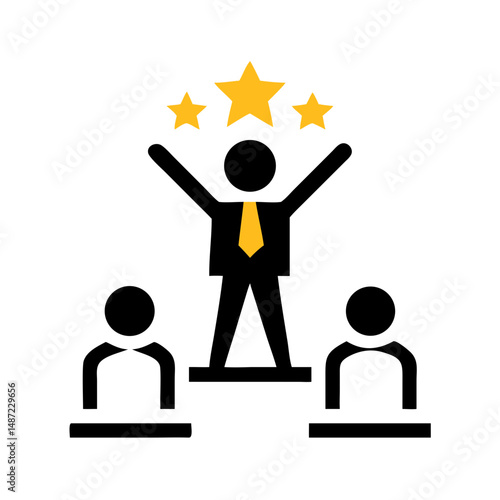 Business leader with stars and team in black and yellow style