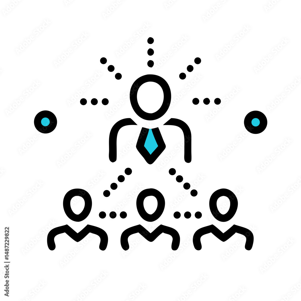 Leader and team with dotted communication concept in outline style Leader and team with dotted communication concept in outline style