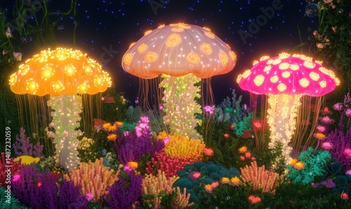 Wallpaper Mural Luminous underwater mushrooms in vibrant coral reef Torontodigital.ca