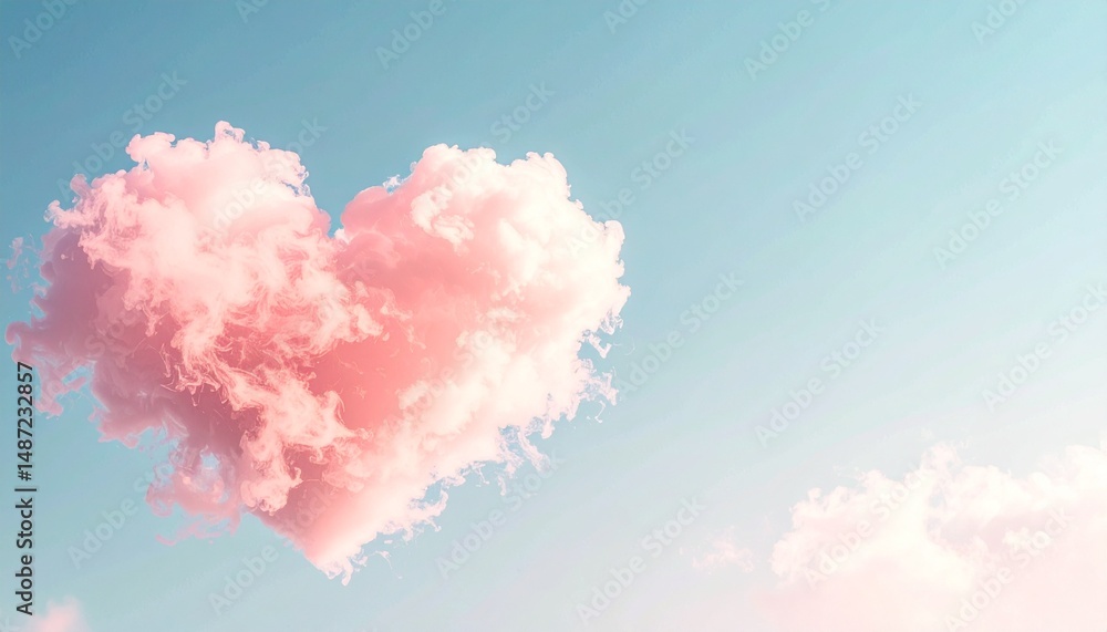 A fantastic scene with pastel colored heart clouds overlapping in the sky A fantastic scene with pastel colored heart clouds overlapping in the sky