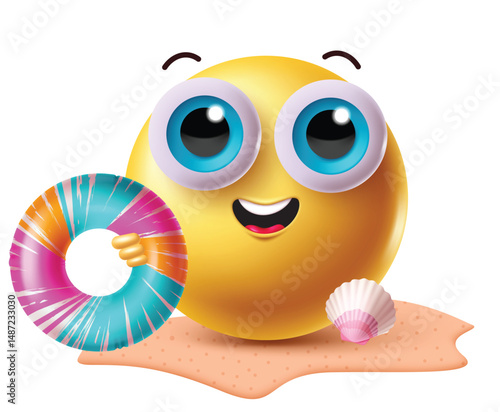 Summer emoji clipart design in island background. Vector illustration. 