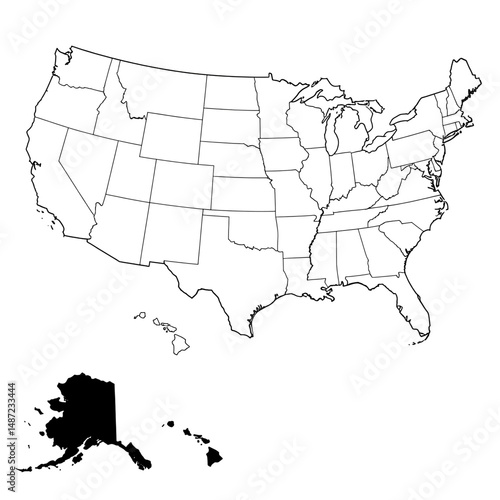 Outline map of the United States showing all 50 states with clear state borders.