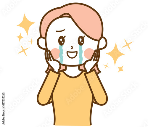 感激して嬉し泣きする女性のイラスト