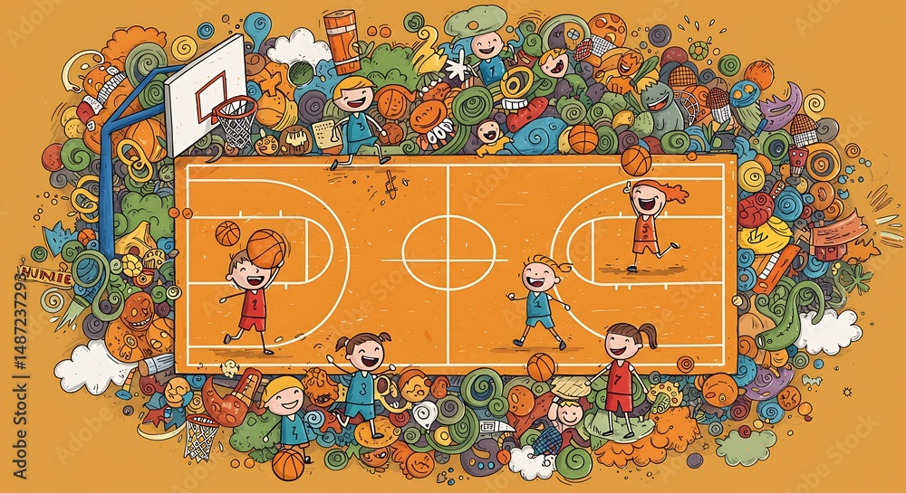 Obraz premium Children playing basketball illustration
