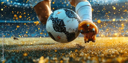 A close up of a soccer players cleats firmly planted photo