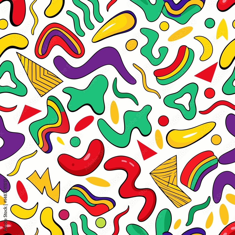 Vibrant abstract shapes create a playful, colorful pattern Vibrant abstract shapes create a playful, colorful pattern