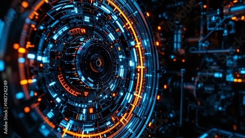 Wallpaper Mural High-Tech Engine Component with Intricate Lights Torontodigital.ca