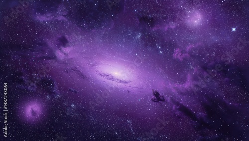 LED panel in 3D with cosmic purple nebula and stars, creating a celestial-inspired display.