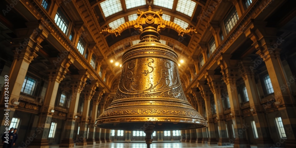 Obraz premium Old Brass Bell, Thailand Railway Station, Vintage Elegance