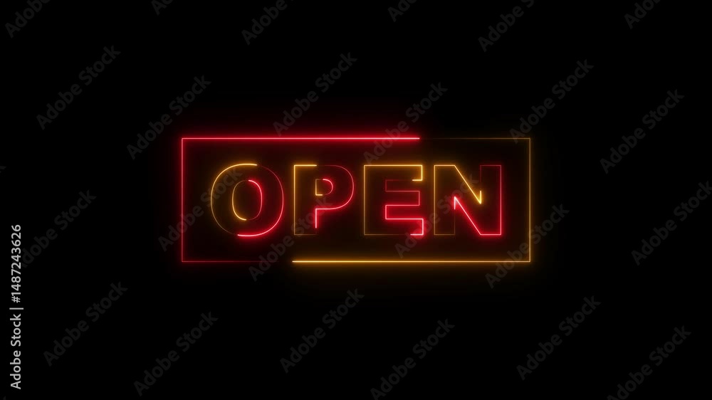neon open text animation ,glowing open text on black background. neon open text animation ,glowing open text on black background.