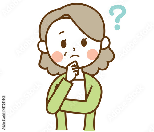 頭上にはてなを浮かべるおばさん、おばあさん、高齢女性のイラスト