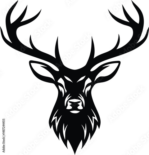 Tribal Deer Head Logo – Minimalist Black and White Antler Silhouette Design