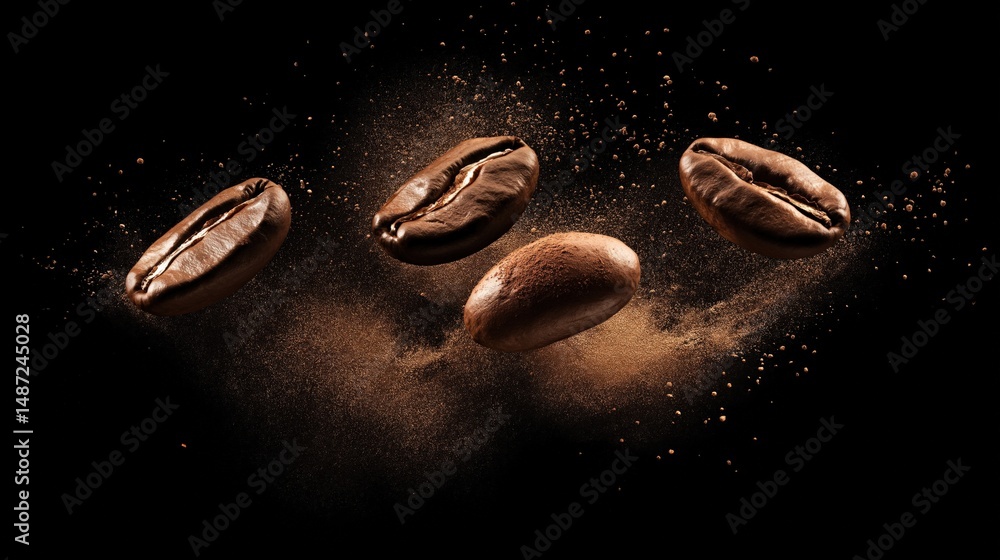 Coffee beans suspended in midair Coffee beans suspended in midair