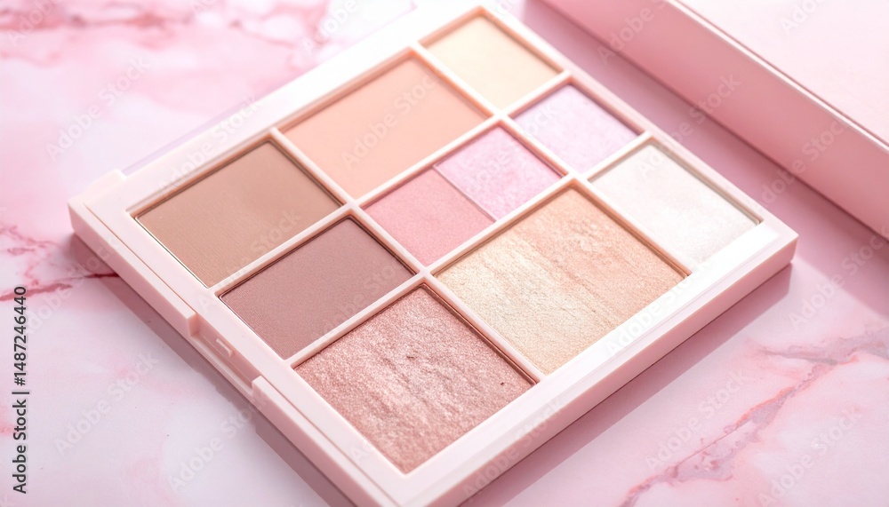 A pearlescent eyeshadow palette placed on marble A pearlescent eyeshadow palette placed on marble
