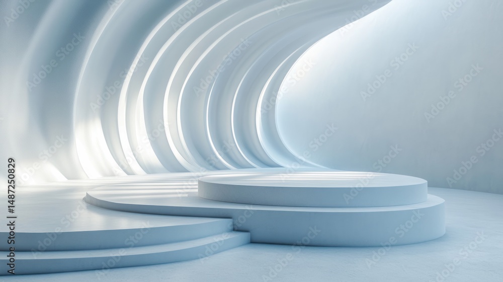 Obraz premium Abstract White Architectural Interior Design: Modern Minimalist Stage