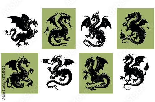 dragon silhouette fierce fantasy creature myth legend magic illustration