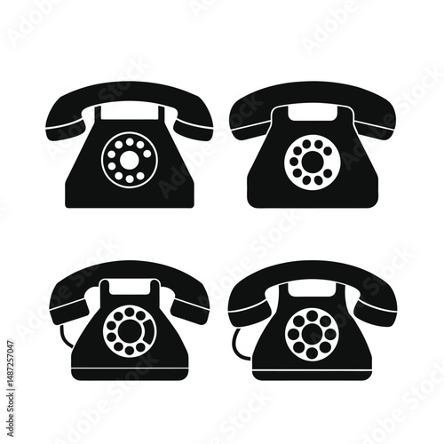 Black retro telephone set silhouette vector illustration