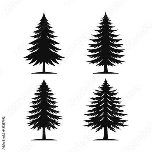A black and white set of pine and fir trees, perfect for a Christmas or holiday season illustration