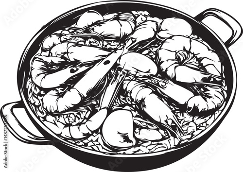 hand drawn vector illustration of a paella food