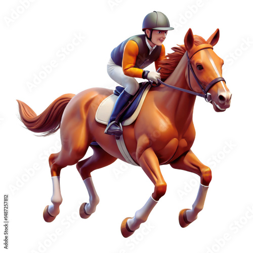3D Horse Racing Illustration: Transparent PNG