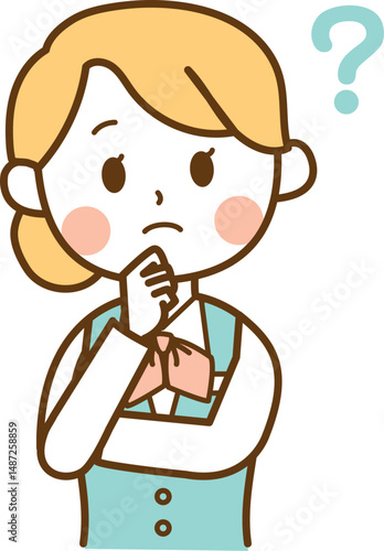 頭上にはてなを浮かべる受付スタッフの女性のイラスト