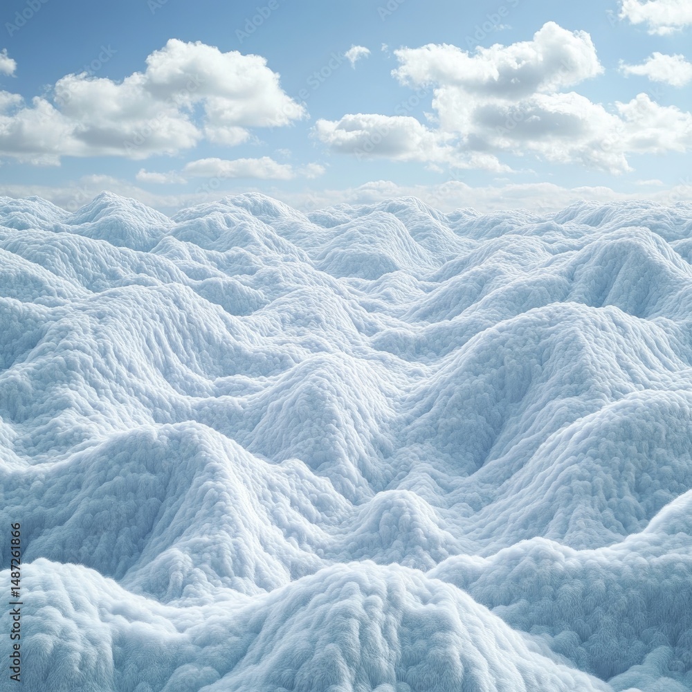 Fototapeta premium Vast, undulating snow-covered landscape under a brilliant sky.