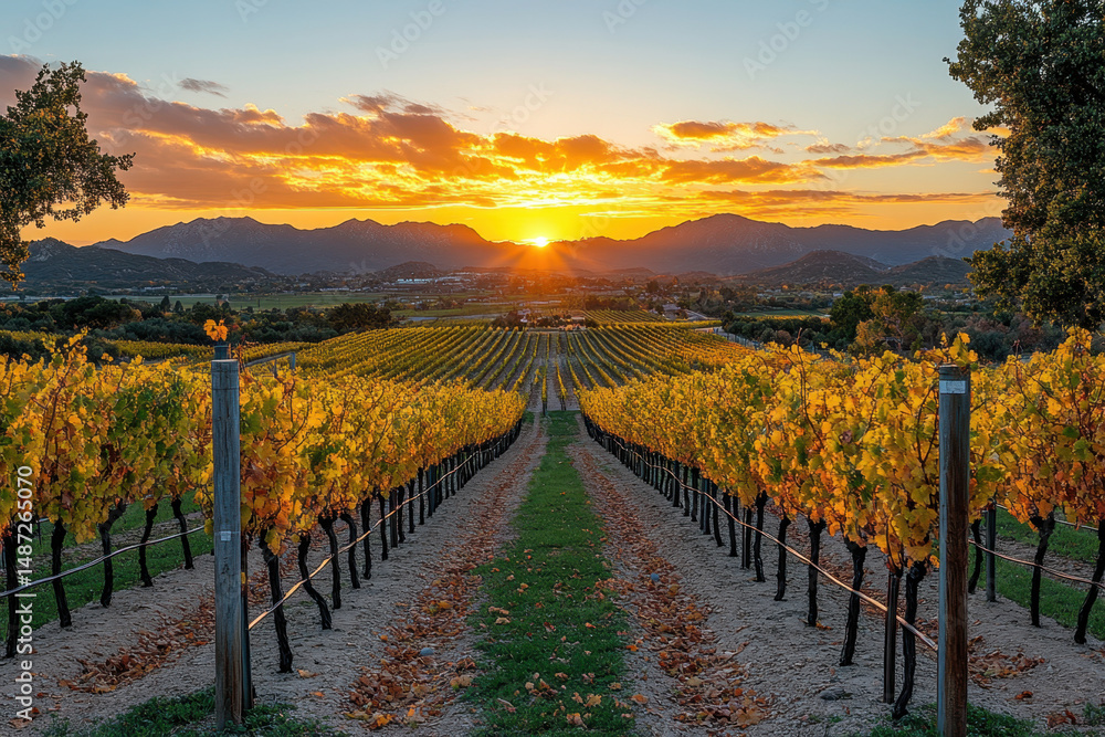 Fototapeta premium Sunset over a vineyard.