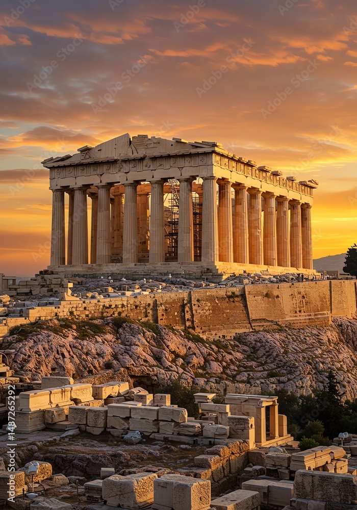 Obraz premium Golden Parthenon: Majestic Greek Temple at Sunset