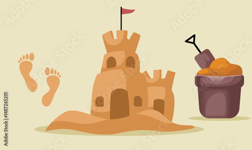 beautiful summer sand castle element illustration