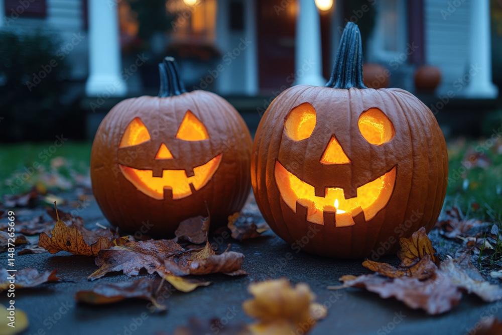 Obraz premium carved pumpkins on the ground.