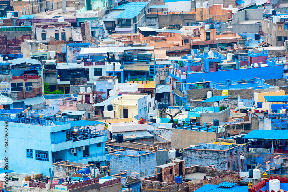 Fototapeta premium Aerial view of Jodhpur Blue City. Jodphur, Rajasthan, India