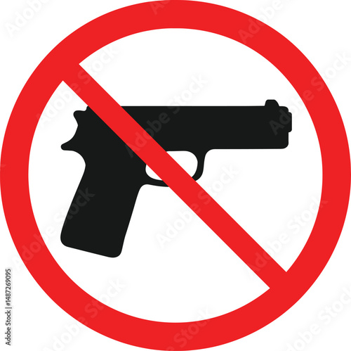 No Guns Allowed Sign, Red Circle Warning Symbol with Handgun Silhouette,  safety icon, Prohibition & Safety Icon Vector