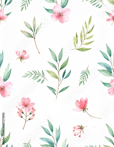 Watercolor Floral White Background Pattern