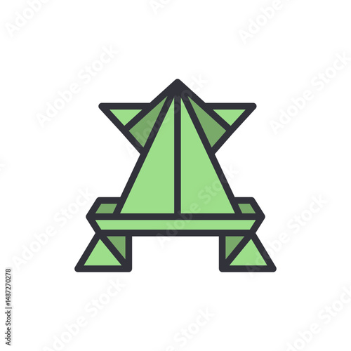 Stylized Geometric Frog Illustration in Light Green Color Palette