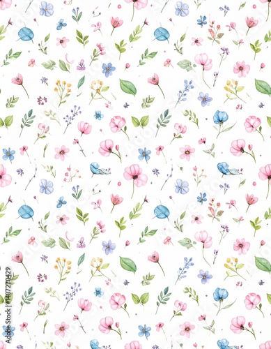 Watercolor Floral White Background Pattern