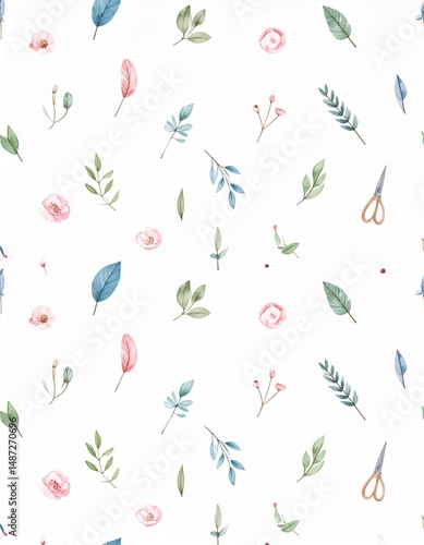 Watercolor Floral White Background Pattern