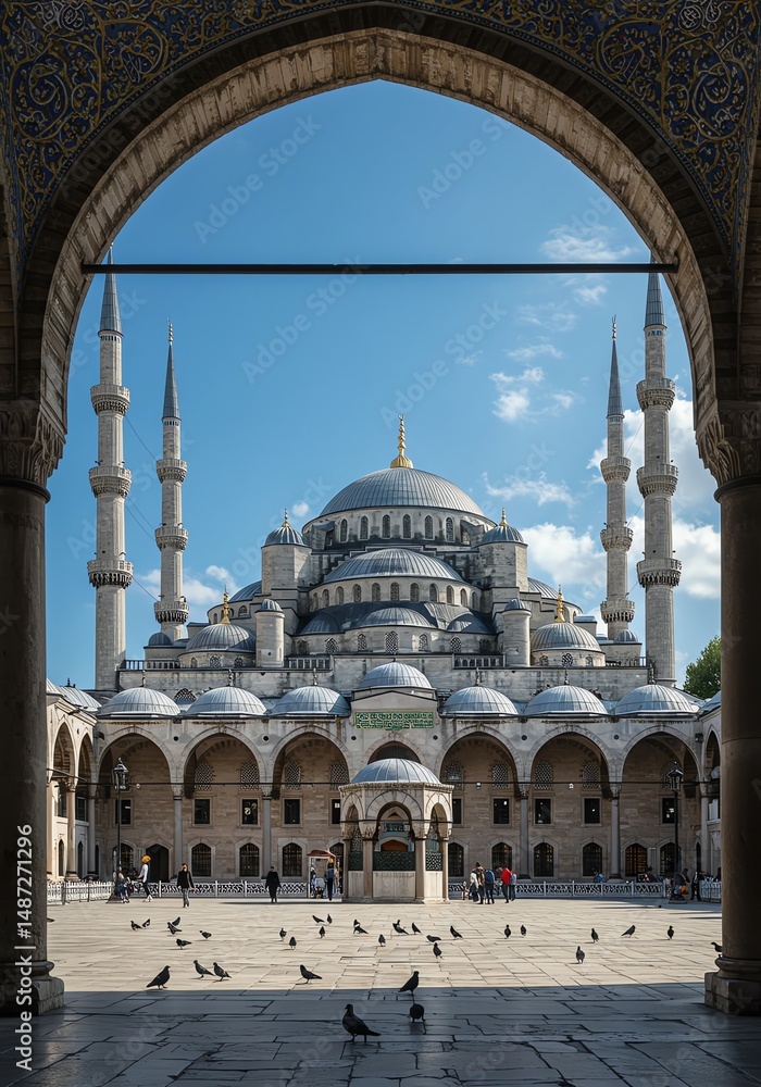 Obraz premium Sultan Ahmed Mosque: Majestic Domes and Archway View