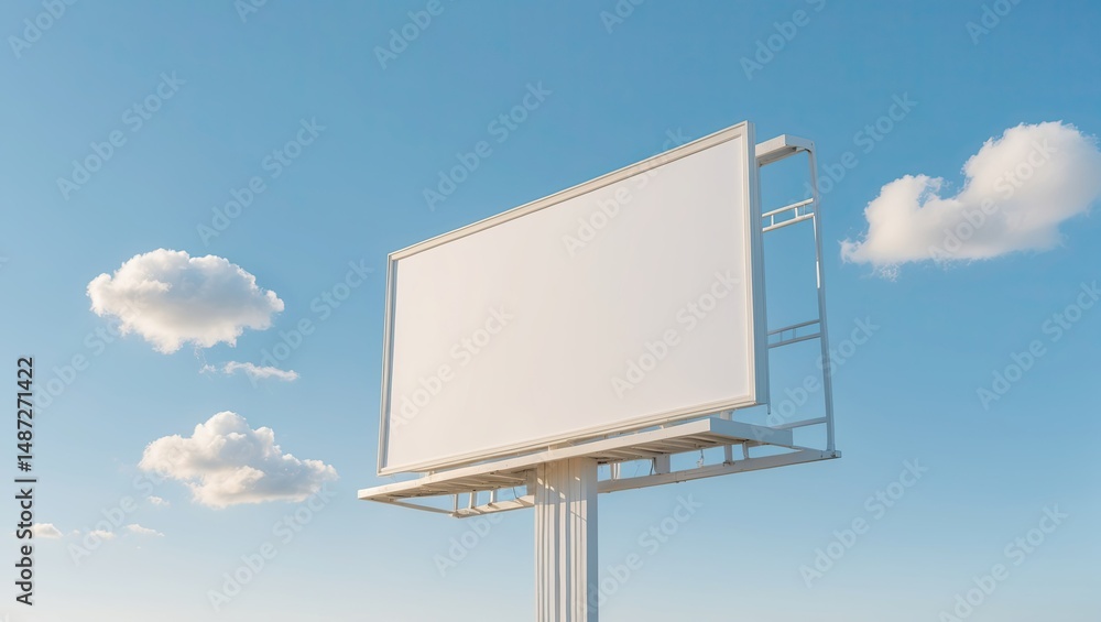 Fototapeta premium Blank Outdoor Advertising Billboard Mockup Against Blue Sky and Clouds