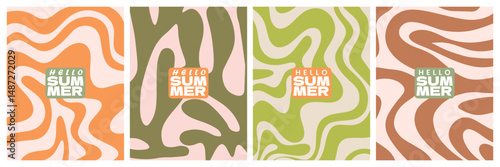 Holiday concept summer bright and juicy cards set. Abstract and minimalist shape line art poster, covers, banner, ads ,branding, labels celebration wall decor