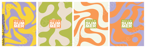 Holiday summer greeting cards set plants wall decor. Abstract and minimalist style shape template poster, banner, covers, ads, branding, labels, painting background