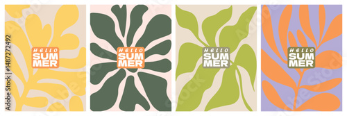 Creative concept summer foliage set plants, leaves, flowers art. holiday celebration template poster, banner, covers, ads, branding, labels, element