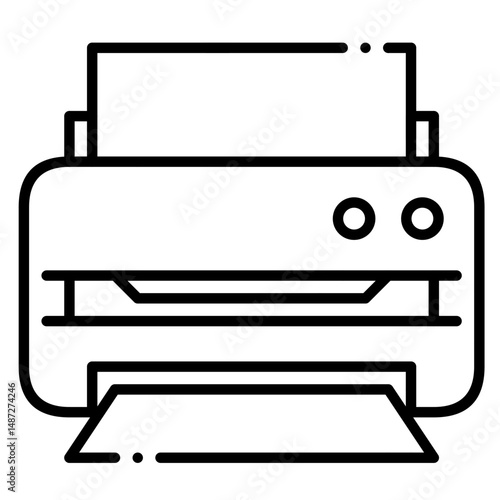 Outline Illustration of Modern Office Printer for Document Printing and Copying Tasks