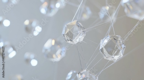 Beautifully detailed Cinema 4D business connections of clear diamonds, minimalistic style